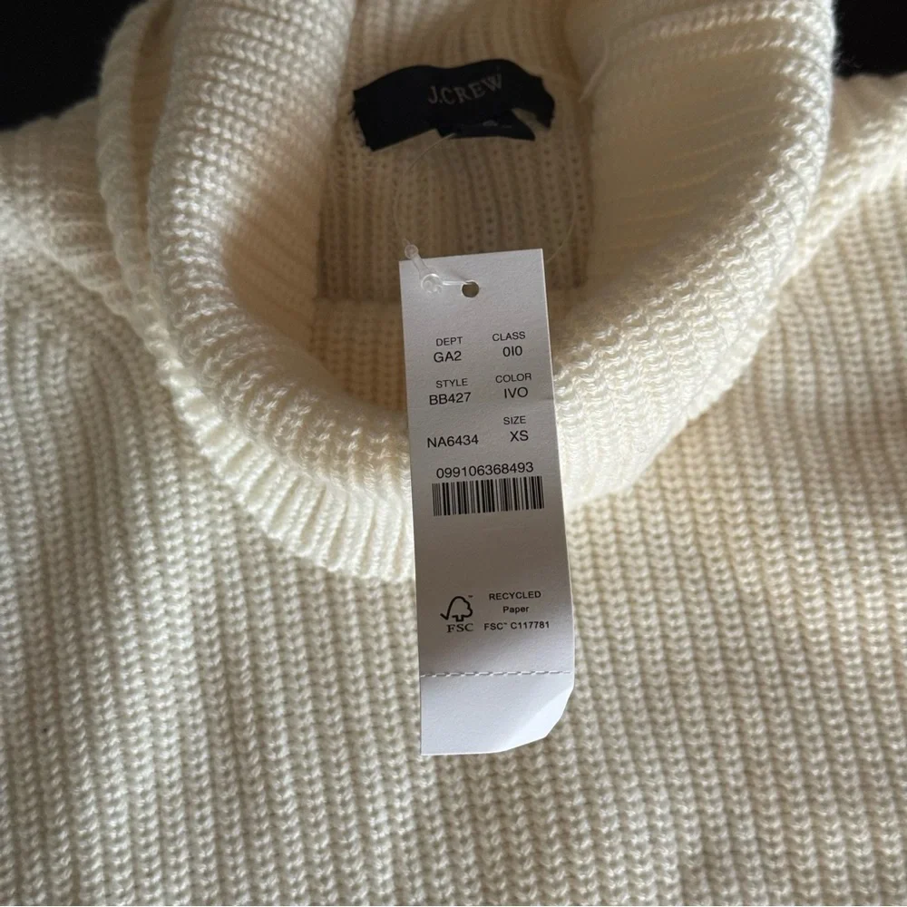 J Crew Ribbed Turtleneck Sweater‎ Womens XS Relaxed Ivory Knit Pullover BB427